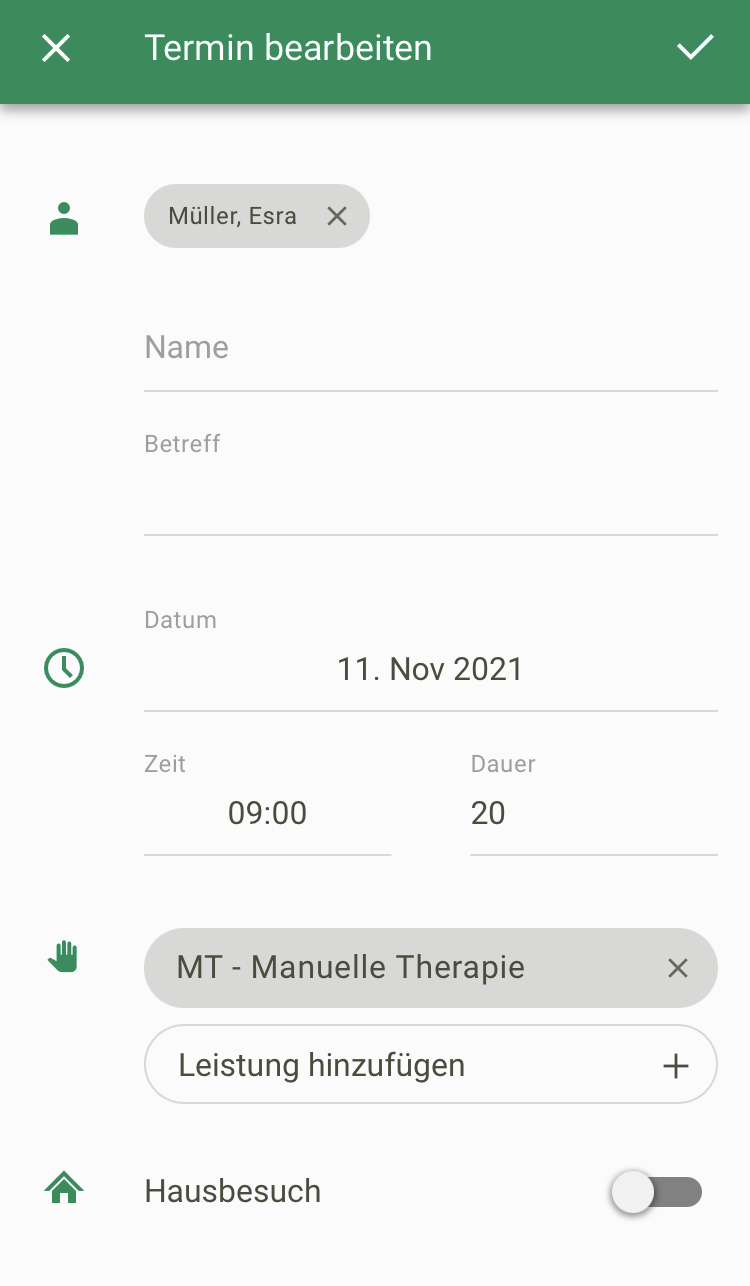 Screenshot App Termine Details Termin bearbeiten